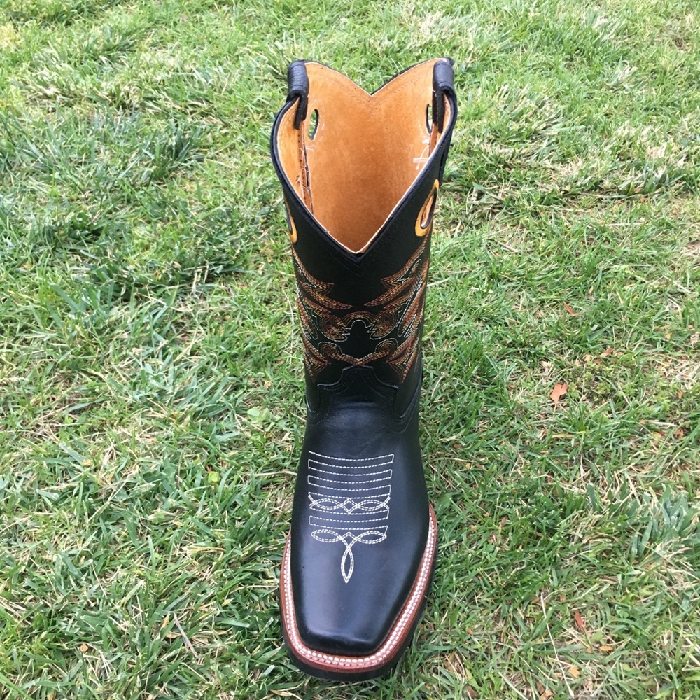 Men’s Western Cowboy Rodeo Handmade black boots Square toe Bota Vaquera Negra - Picture 2 of 6